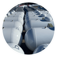Row of large propane tanks